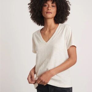 Marine Layer Cream Striped Boyfriend V-Neck Tee
